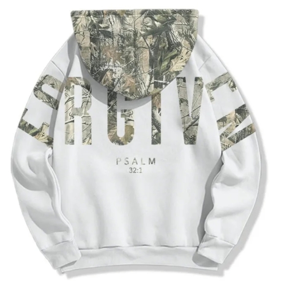 Tops - FORGIVEN PSALM 32:1 UNISEX Christian Logo Hoodie Camo Cream Green Tan Gray NWOT